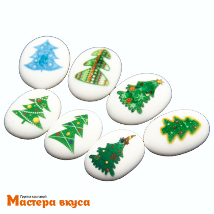 Сахарные медальоны  ЕЛОЧКИ, d-35*25мм