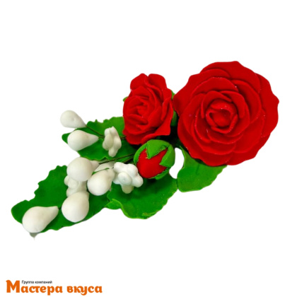 Сахарное украшение ветка РОЗА КРАСНАЯ, длина ~10см