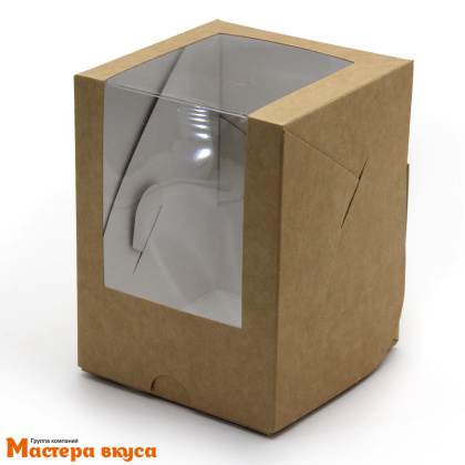 Коробка для  1 капкейка и кулича с панорамным окном, 125*95*95 мм, (крафт)