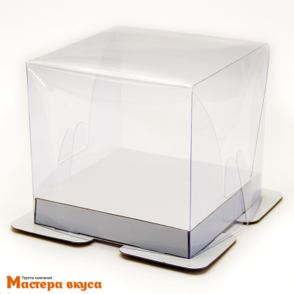 Коробка под кулич и пряничный домик  ПРЕМИУМ прозрачная, 130*130*125 мм (белый) (3-д)