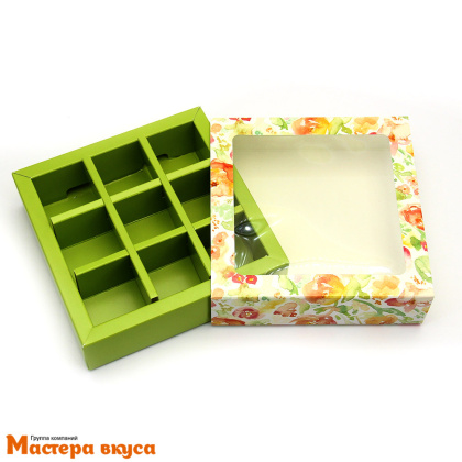 Упаковка для конфет  9 шт с обечайкой 137*137*37мм (Весна зеленая)