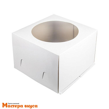 Короб для торта с окном 240*240*180 мм, белый,Хром-Эрзац (2-Д) ЭК