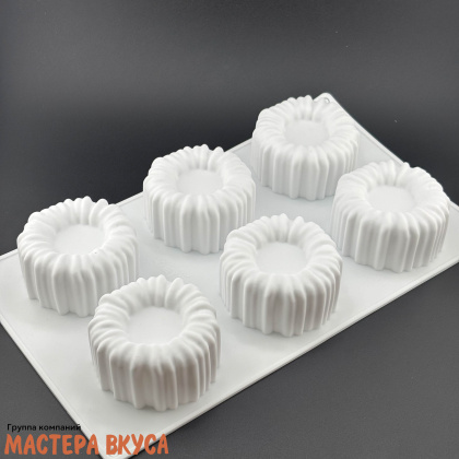 Форма силиконовая, для корпусных и муссовых десертов РЕЛЬЕФНЫЙ КРУГ, 6 ячеек D~7см h~4,5см