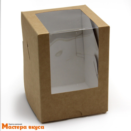Коробка для  1 капкейка и кулича с панорамным окном, 125*95*95 мм, (крафт)