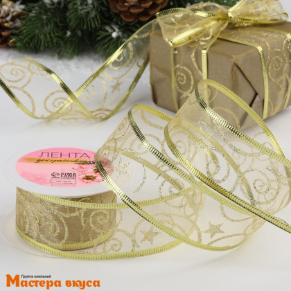 Лента капроновая армированная метал.нитью, ЗОЛОТЫЕ ВЕНЗЕЛЯ на золоте, 38мм, ~2,7м