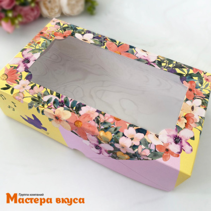 Упаковка для зефира и печенья с окном 250*150*70 мм  (Птичка)