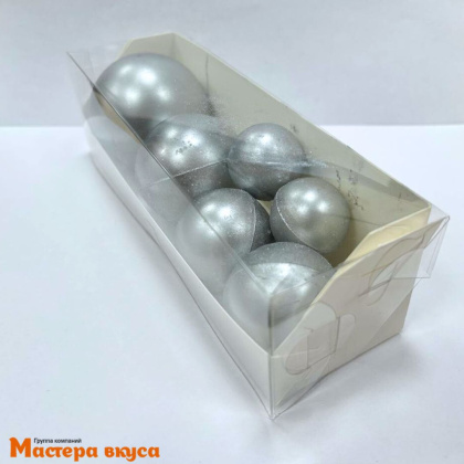 Фигурки из шок. глазури "Набор 6 шаров", СЕРЕБРО, d~5.5/ 4.5/ 3.5/ 2.5 см