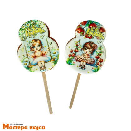 Топпер имбирный пряник "8 Марта. Цифра с девочкой",микс, ~ 7*10 см, 50 гр  