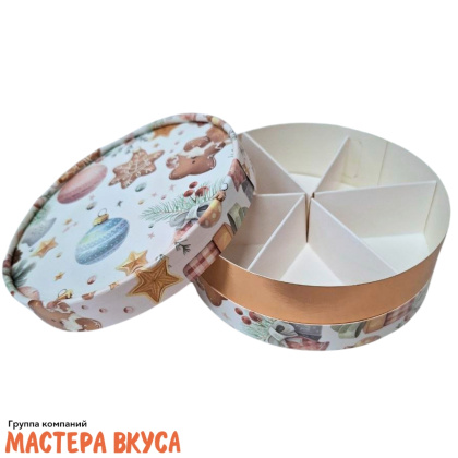 Упаковка для сладостей, с перегородкам ТУБУС без окна d120 h45мм (елочные игрушки/золото) У-32 (2-д)