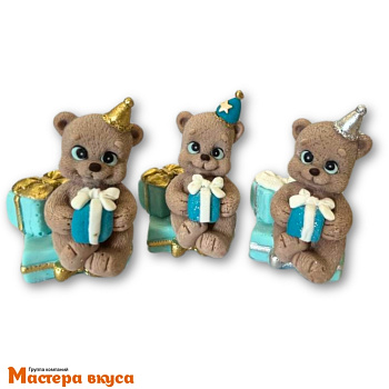 Фигурка из шок. глазури "Мишка с подарком", h~6,5 см