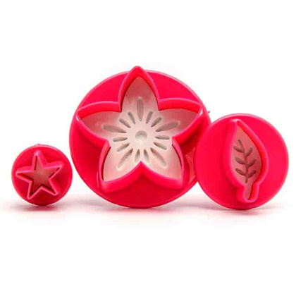 Вырубка-плунжер с выталкивателем ЦВЕТОК, ЛИСТОК, ЗВЕЗДОЧКА, ~2/5см (набор 3 шт)