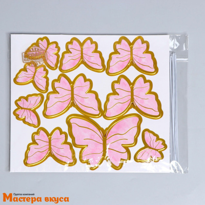 Набор топперов БАБОЧКИ розовые, картон (набор 10шт) ~14 см