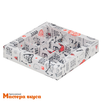 Упаковка для конфет  9 шт с окном 155*155*30мм  (BOSS/мужская) (5-д)