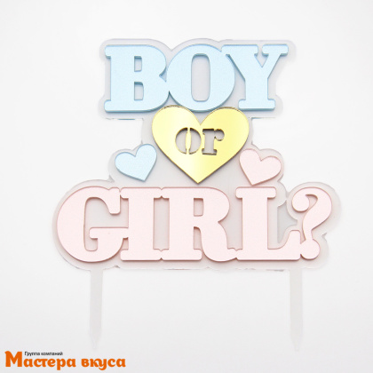 Топпер акриловый Мальчик или Девочка (BOY or GIRL), перламутровый, ~11*12,1 см 