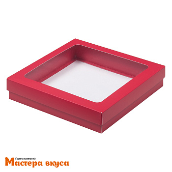 Упаковка для клубники в шоколаде 200*200*40 мм (красная матовая) (2-д)