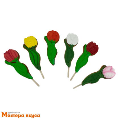 Топпер имбирный пряник "Тюльпан с листиком", ~6,5*15,5 см, 50 гр