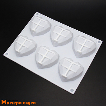 Форма силиконовая, для муссовых десертов СЕРДЦЕ геометрическое (оригами), (6 ячеек) 22*17*2,2 см