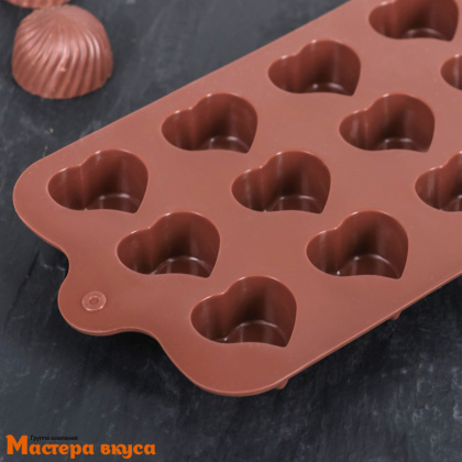 Форма для шоколада силиконовая  СЕРДЦЕЕДКА (15 ячеек) 21,5*11 см