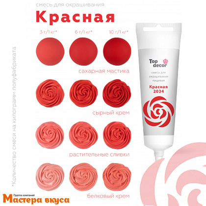 Краситель гелевый Top decor, КРАСНЫЙ 2034, 100гр