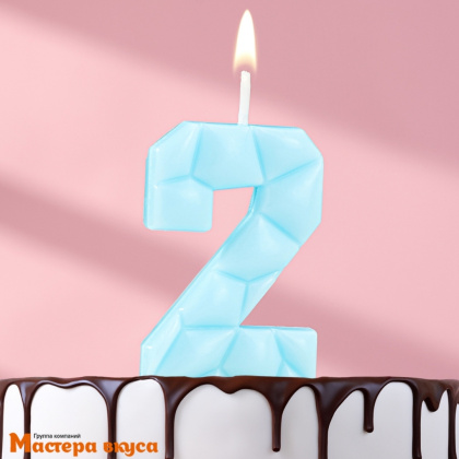 Свеча-цифра "Лёд", голубая - 2  (h-4,8см)
