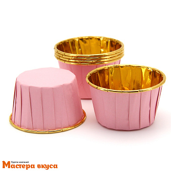 Форма бумажная Маффин 50*40 мм, фольгированные Золото+Розовый, 6шт