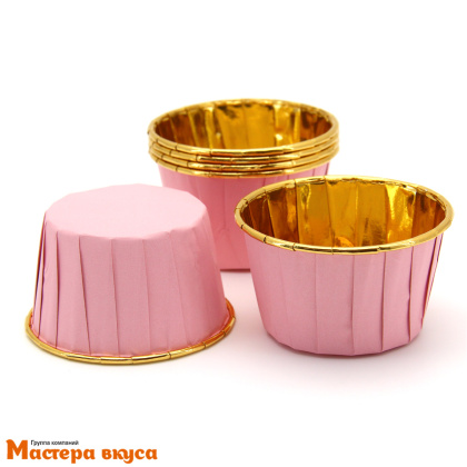 Форма бумажная Маффин 50*40 мм, фольгированные Золото+Розовый, 6шт