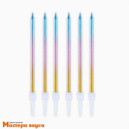 Свечи высокие Градиент голубой-розовый-золотой "Make a wish", (набор 6 шт), h-18 см