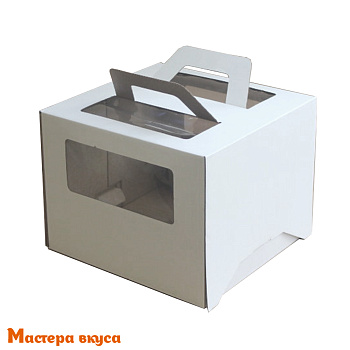 Короб для торта с окном и ручками 260*260*200 мм, белый