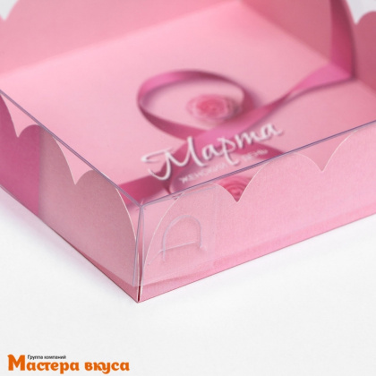 Упаковка для пряников и печенья с прозр. крышкой 120*120*30 мм  (8 марта, розы)