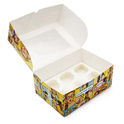 Коробка для  6 капкейков с окном, 250*170*100 мм (Pop-art)