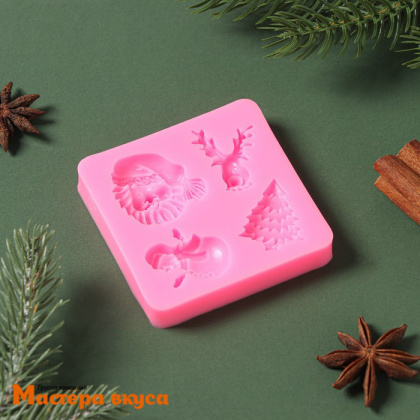 Молд силиконовый НОВОГОДНИЙ АНТУРАЖ 4в1, ~7,5*7,2 см