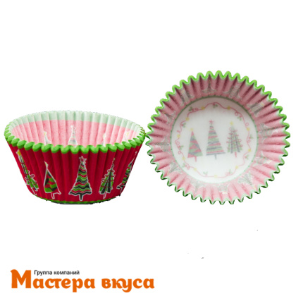 Капсула бумажная круглая, d-5см h-3,5см, "Рождественская елка", (упак ~25 шт)