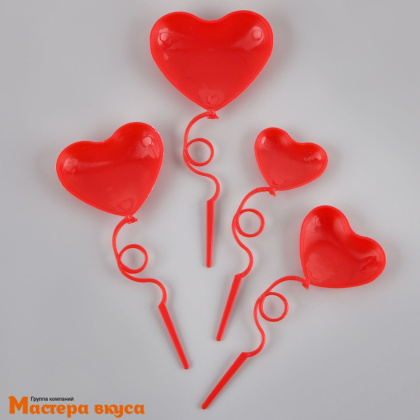 Набор для украшения торта и десертов СЕРДЦА красные, пластик (набор 4 )