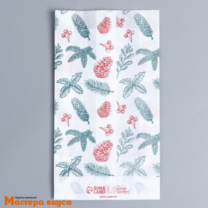 Пакет бумажный 200*110 мм, без окна, V-образное дно, (белый) "Новогодняя ботаника"