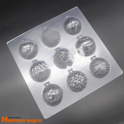 Форма для шоколада пластиковая (НГ) НОВОГОДНИЕ ШАРЫ (елки,волны) D-5 см (9 фигур) 