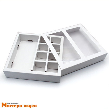 Упаковка для конфет  8 шт и плитки шоколада с обечайкой 177*178,5*38,5мм, (белый)