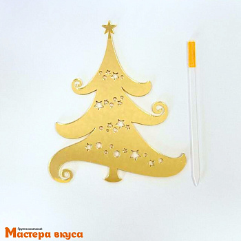 Зеркальное украшение  ЕЛКА, золото, ~12,6*9,6 см (с палочкой)