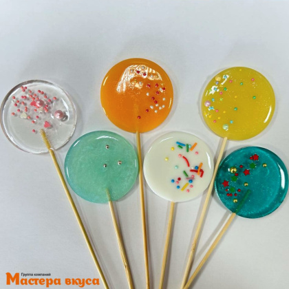 Карамель леденцовая на палочке ДИСК однотонный , цвета микс, d~5 см