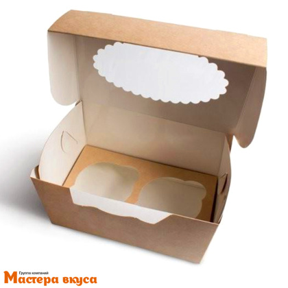 Коробка для  2 капкейков с окном, 160*100*100 мм (крафт), OSQ MUF