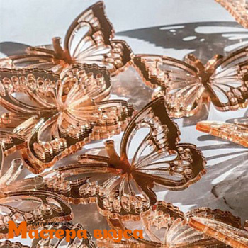 Зеркальное украшение  мини БАБОЧКИ изогнутые, розовое золото, (набор 10 шт) ~3,5*4,5 см 