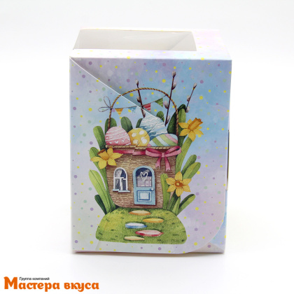 Коробка для  1 капкейка и кулича с панорамным окном, 125*95*95 мм,  (Пасхальный домик)