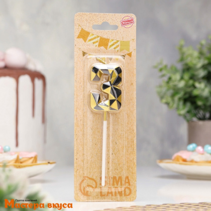 Свеча-цифра "Алмаз", золотой с чёрным - 3  (h-4,8см)