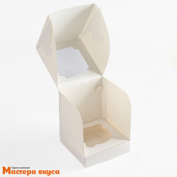 Коробка для  1 капкейка и кулича с окном, 100*100*100 мм (белая), АП
