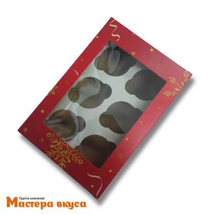 Коробка для  6 капкейков с окном, 250*170*100 мм  (Рождественский подарок)