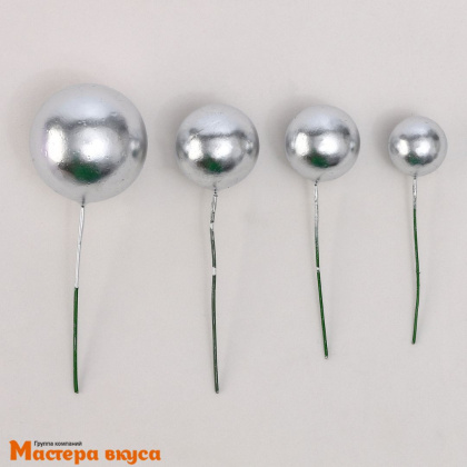 Набор топперов ШАРЫ, серебро (набор 20 шт) ~d 2; 2,5;3 см