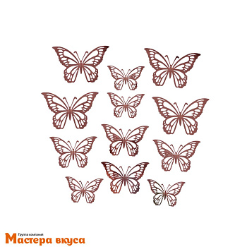 Зеркальное украшение БАБОЧКИ, ажур, розовое золото, пластик (микс набор 12 шт) ~15*15 см