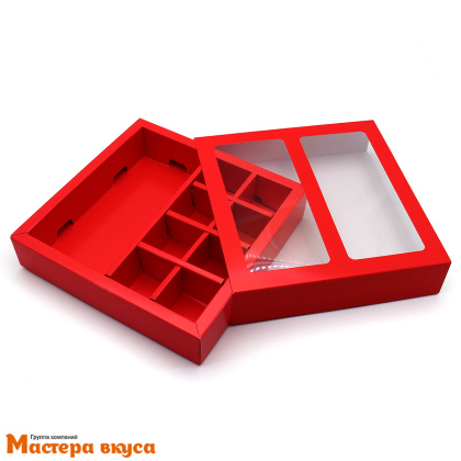 Упаковка для конфет  8 шт и плитки шоколада с обечайкой 177*178,5*38,5мм,  (алый)