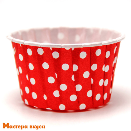 Форма бумажная Маффин 50*40 мм, ламинированная КРАСНАЯ В ГОРОХ