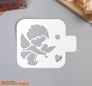 Трафарет для нанесения рисунка, (на выпечку и кофе) d~10 см  АНГЕЛ МАЛЫШ С ГОЛУБЕМ