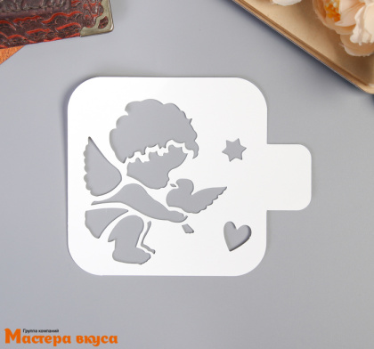 Трафарет для нанесения рисунка, (на выпечку и кофе) d~10 см  АНГЕЛ МАЛЫШ С ГОЛУБЕМ